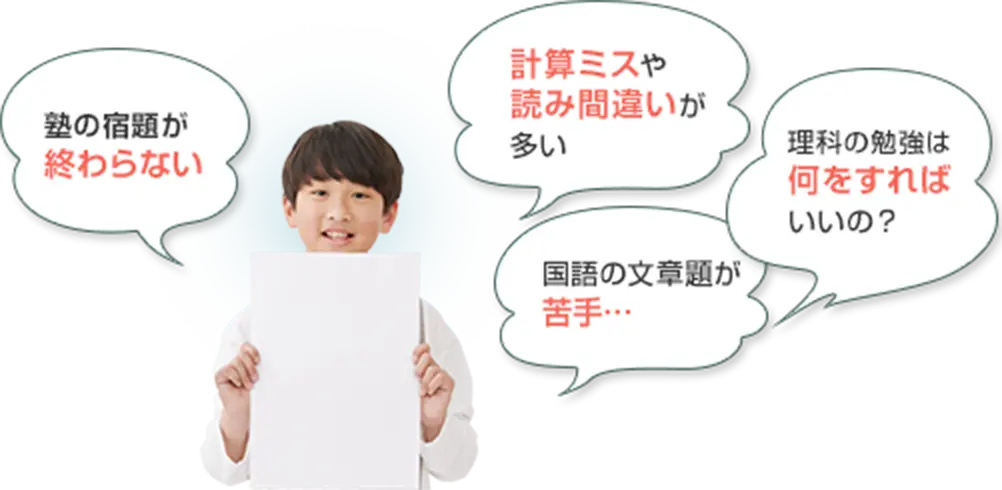 塾の宿題が終わらない 計算ミスや読み間違いが多い 理科の勉強は何をすればいいの? 国語の文章題が苦手…