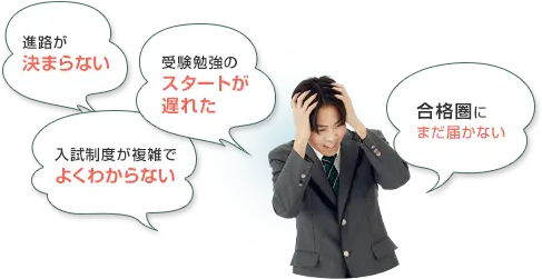 進路が決まらない 受験勉強のスタートが遅れた 入試制度が複雑でよくわからない 合格圏にまだ届かない