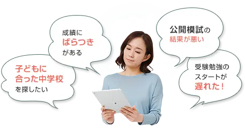 成績にばらつきがある 子どもに合った中学校を探したい 公開模試の結果が悪い 受験勉強のスタートが遅れた!