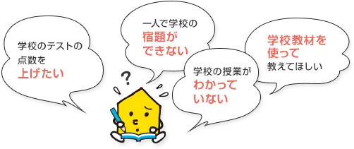学校のテストの点数を上げたい 一人で学校の宿題ができない 学校の授業がわかっていない 学校教材を使って教えてほしい