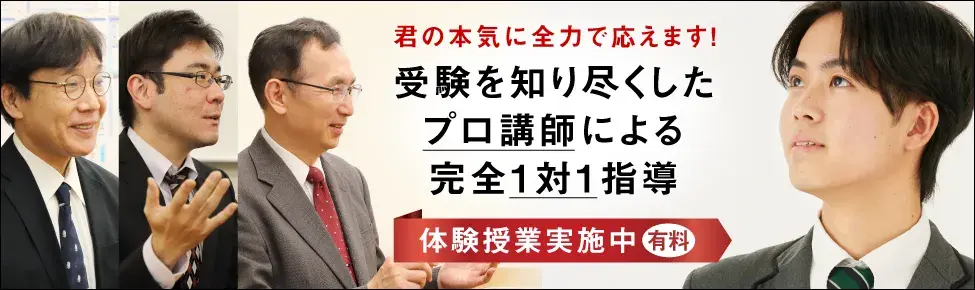 君の本気に全力で応えます! 受験を知り尽くしたプロ講師による完全1対1指導 体験授業実施中!